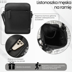 Saszetka męska skórzana na ramię z tłoczeniem typu carbon czarna Paolo Peruzzi AL-19-BL