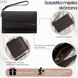 Saszetka męska skórzana do ręki elegancka brązowa Paolo Peruzzi AL-26-BR
