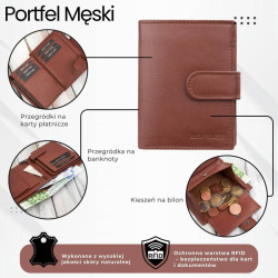 Portfel męski skórzany klasyczny pionowy koniakowy z RFID Paolo Peruzzi AL-18-CG