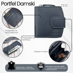 Portfel damski skórzany granatowy na patkę RFID Paolo Peruzii AL-24-NV