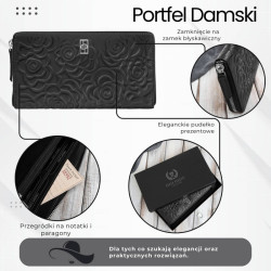 Czarny portfel damski ze skóry naturalnej w kwiaty Paolo Peruzzi AL-13-BL