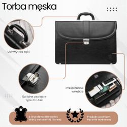 Aktówka męska skórzana do ręki i na ramię elegancka czarna Paolo Peruzzi S-42-BL
