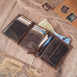 Portfel męski skórzany T-13-BR i brelok do kluczy T-86-HBR zestaw prezentowy w stylu vintage ZUP-134-BR