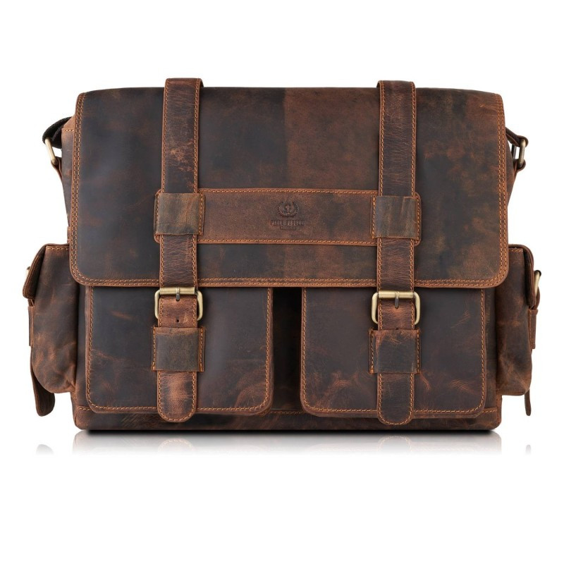 Torba męska na ramię na laptopa skórzana vintage Paolo Peruzzi T-106-HBR