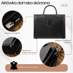 Torebka damska skórzana aktówka A4 do ręki i na ramię skóra licowa Paolo Peruzzi T-94-BL