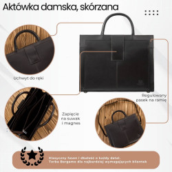 Torebka damska skórzana aktówka A4 do ręki i na ramię skóra licowa Paolo Peruzzi T-94-BR