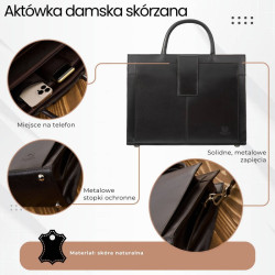 Torebka damska skórzana aktówka A4 do ręki i na ramię skóra licowa Paolo Peruzzi T-94-BR
