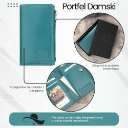 Portfel damski skórzany duży butelkowa zieleń z ochroną RFID Paolo Peruzzi T-140-GB