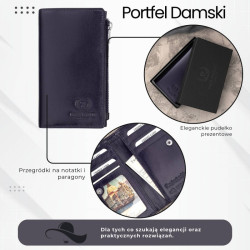 Portfel damski skórzany duży granatowy z ochroną RFID Paolo Peruzzi T-140-NV