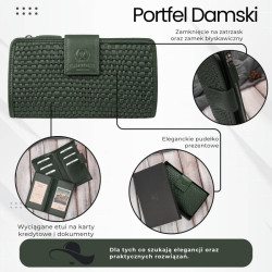 Portfel damski skórzany w kolorze butelkowej zieleni duży pleciony Paolo Peruzzi AY-08-GB