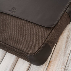 Torba męska na ramię na laptopa ze skóry naturalnej i canvasu brązowa Paolo Peruzzi AY-02-BR