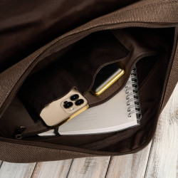 Torba męska na ramię na laptopa ze skóry naturalnej i canvasu brązowa Paolo Peruzzi AY-02-BR
