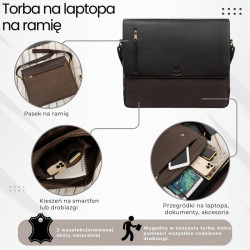 Torba męska na ramię na laptopa ze skóry naturalnej i canvasu brązowa Paolo Peruzzi AY-02-BR