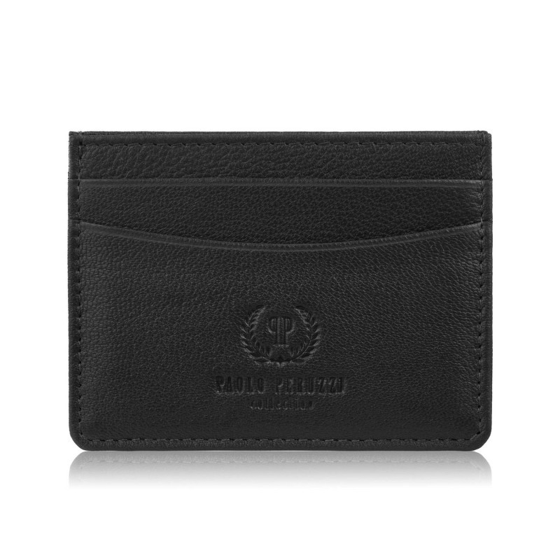 Etui na karty i wizytówki skórzane minimalistyczne praktyczne etui czarne Paolo Peruzzi T-151-BL