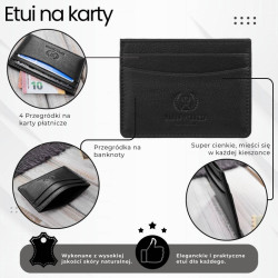 Etui na karty i wizytówki skórzane minimalistyczne praktyczne etui czarne Paolo Peruzzi T-151-BL