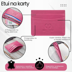 Etui na karty i wizytówki skórzane minimalistyczne praktyczne etui różowe Paolo Peruzzi T-151-PI