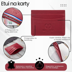 Etui na karty i wizytówki skórzane minimalistyczne praktyczne etui czerwone Paolo Peruzzi T-151-RD