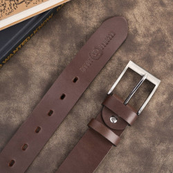 Pasek męski skórzany premium z klasyczną klamrą elegancki brązowy 110 cm Paolo Peruzzi PG-08-BR-110