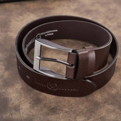 Pasek męski skórzany premium z klasyczną klamrą elegancki ciemnobrązowy 110 cm Paolo Peruzzi PG-08-DBR-110