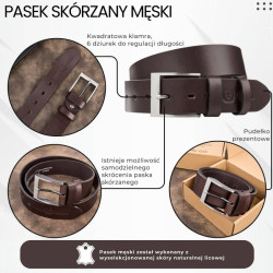 Pasek męski skórzany premium z klasyczną klamrą elegancki ciemnobrązowy 120 cm Paolo Peruzzi PG-08-DBR-120
