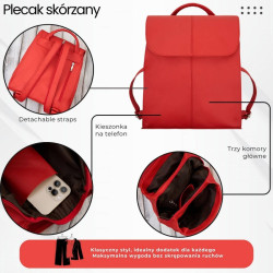 Plecaczek damski skórzany czerwony mały plecak miejski Abruzzo ABR-42-RD