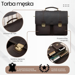 Teczka męska na dokumenty skórzana aktówka podróżna Paolo Peruzzi AY-03-BR