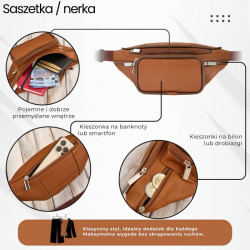 Saszetka nerka męska skórzana klasyczna na pas koniakowa Abruzzo ABR-41-CG