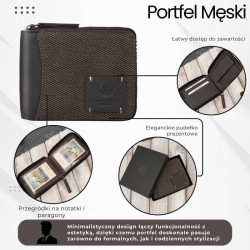 Portfel męski brązowy zapinany na zamek skóra naturalna i bawełniany canvas Paolo Peruzzi AY-07-BR