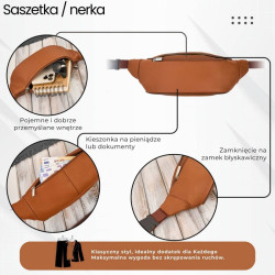 Saszetka nerka męska skórzana na pas koniakowa skóra naturalna Abruzzo ABR-51-CG