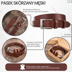 Pasek męski skórzany premium z klasyczną klamrą elegancki koniakowy 110 cm Paolo Peruzzi PG-09-CG-110