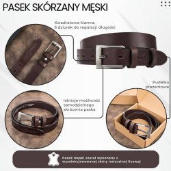 Pasek męski skórzany premium z klasyczną klamrą elegancki ciemnobrązowy 100 cm Paolo Peruzzi PG-09-DBR-100