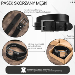 Pasek męski skórzany premium z klasyczną klamrą elegancki czarny 100 cm Paolo Peruzzi PG-10-BL-100