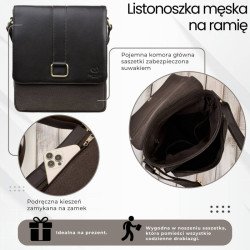 Listonoszka męska na ramię ze skóry i bawełnianego canvasu czarna Paolo Peruzzi AY-01-BR