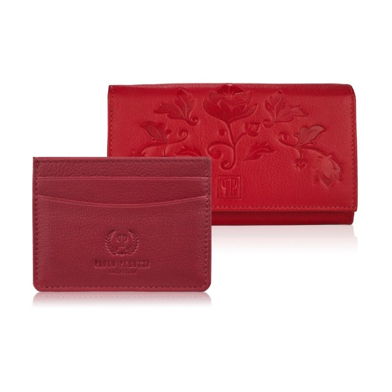 Zestaw prezentowy dla niej portfel damski w kwiaty T-45 i skórzane etui na karty T-151 Paolo Peruzzi ZUP-144-RD