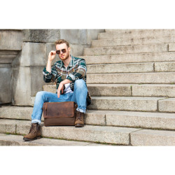 BRĄZOWA TORBA STUDENCKA MĘSKA NA RAMIĘ  PAOLO PERUZZI T-20-BR