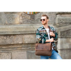 BRĄZOWA TORBA STUDENCKA MĘSKA NA RAMIĘ  PAOLO PERUZZI T-20-BR