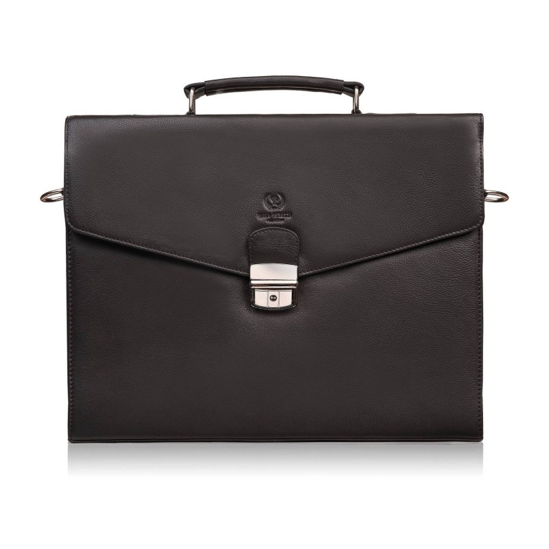 Męska aktówka ze skóry naturalnej brązowa na dokumenty teczka na ramie z kluczykiem Paolo Peruzzi T-146-BR