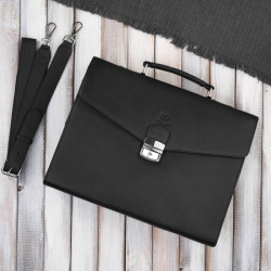 Męska aktówka ze skóry naturalnej czarna na dokumenty teczka na ramie z kluczykiem Paolo Peruzzi T-146-BL