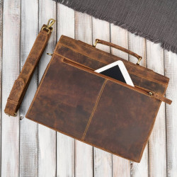 Męska skórzana aktówka brązowa na dokumenty teczka na ramie z kluczykiem vintage Paolo Peruzzi T-146-HBR