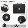 Męska aktówka ze skóry naturalnej czarna na dokumenty teczka na ramie z kluczykiem Paolo Peruzzi T-146-BL