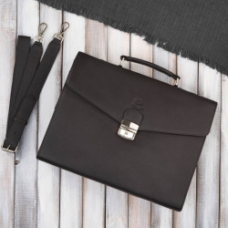 Męska aktówka ze skóry naturalnej brązowa na dokumenty teczka na ramie z kluczykiem Paolo Peruzzi T-146-BR