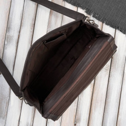 Męska aktówka ze skóry naturalnej brązowa na dokumenty teczka na ramie z kluczykiem Paolo Peruzzi T-146-BR