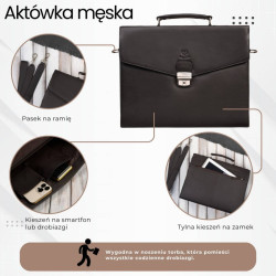 Męska aktówka ze skóry naturalnej brązowa na dokumenty teczka na ramie z kluczykiem Paolo Peruzzi T-146-BR