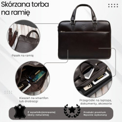 Męska torba skórzana na dokumenty brązowa Paolo Peruzzi T-145-BR