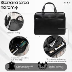 Męska torba skórzana na dokumenty czarna Paolo Peruzzi T-145-BL