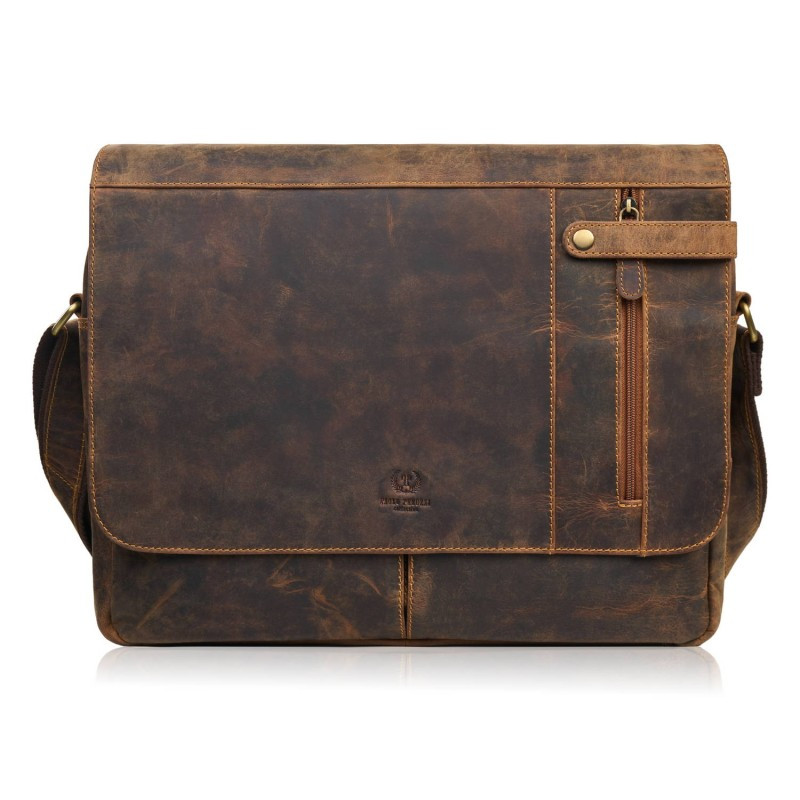 Męska brązowa skórzana torba na ramie na laptopa vintage Paolo Peruzzi T-148-HBR