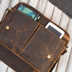 Męska brązowa skórzana torba na ramie na laptopa vintage Paolo Peruzzi T-148-HBR