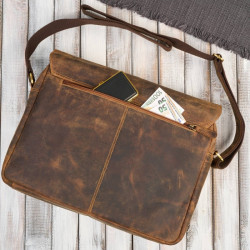 Męska brązowa skórzana torba na ramie na laptopa vintage Paolo Peruzzi T-148-HBR