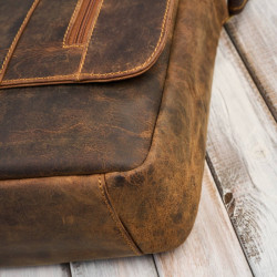 Męska brązowa skórzana torba na ramie na laptopa vintage Paolo Peruzzi T-148-HBR