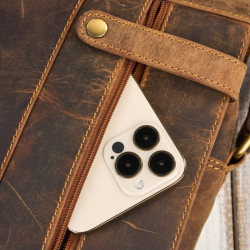 Męska brązowa skórzana torba na ramie na laptopa vintage Paolo Peruzzi T-148-HBR